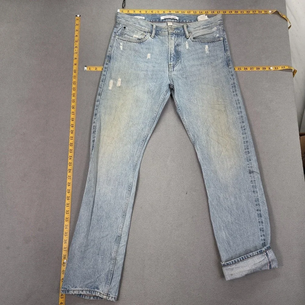 Calvin Klein‎ Selvedge Jeans Mens Blue Light Dirty Wash Straight Leg Fits 34x32